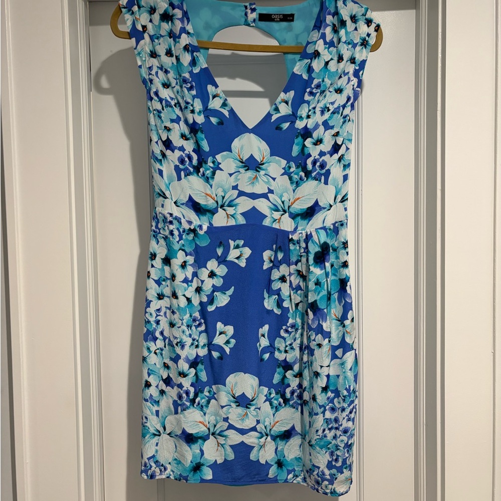 Oasis Blue and White Floral Mini Dress